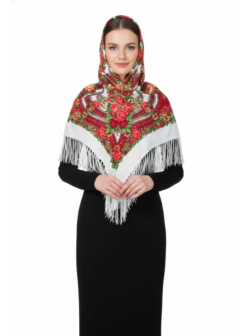 بيداني شال شعبي أبيض وذهبي